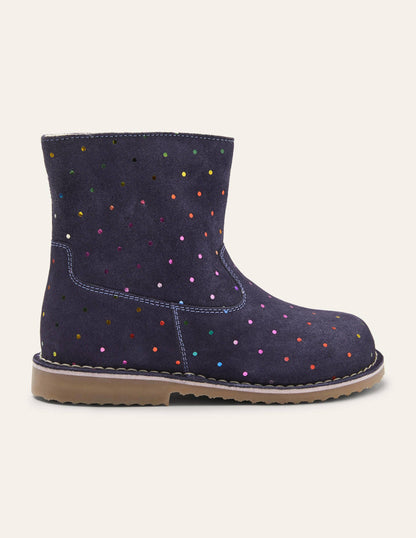 Bequeme niedrige Lederstiefel-Schuluniform-Navy, Regenbogentupfen