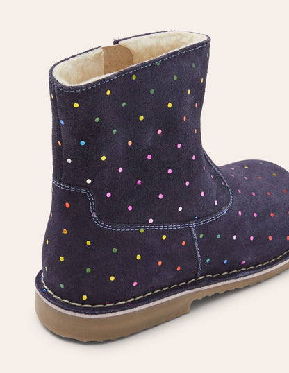 Bequeme niedrige Lederstiefel-Schuluniform-Navy, Regenbogentupfen