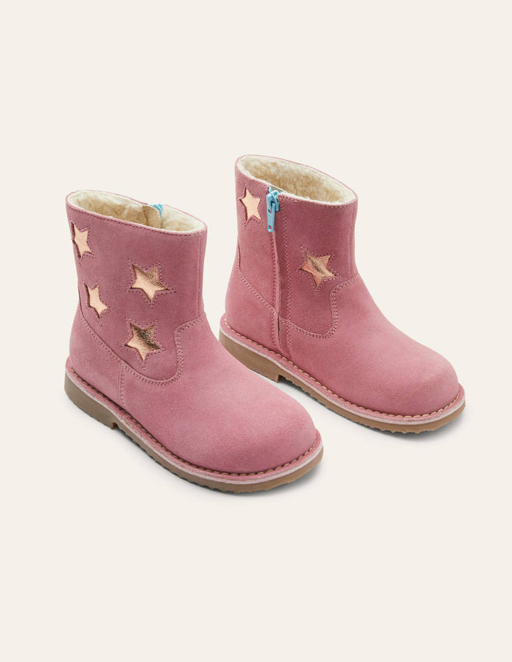 Cosy Short Leather Boots-Formica Pink Stars