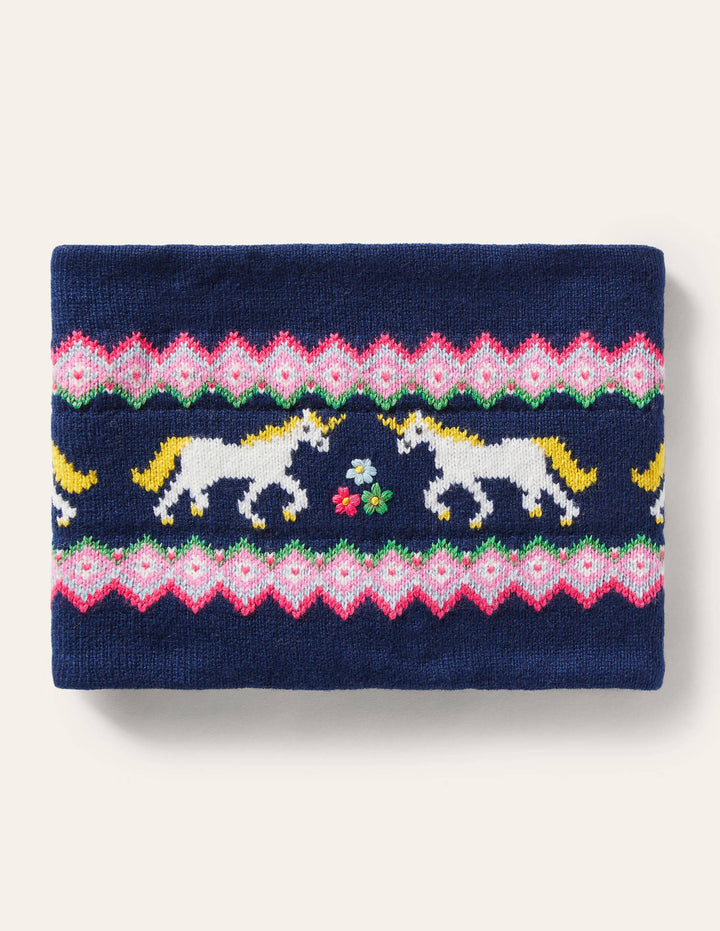 Cosy Fair Isle Snood-College Navy Unicorns