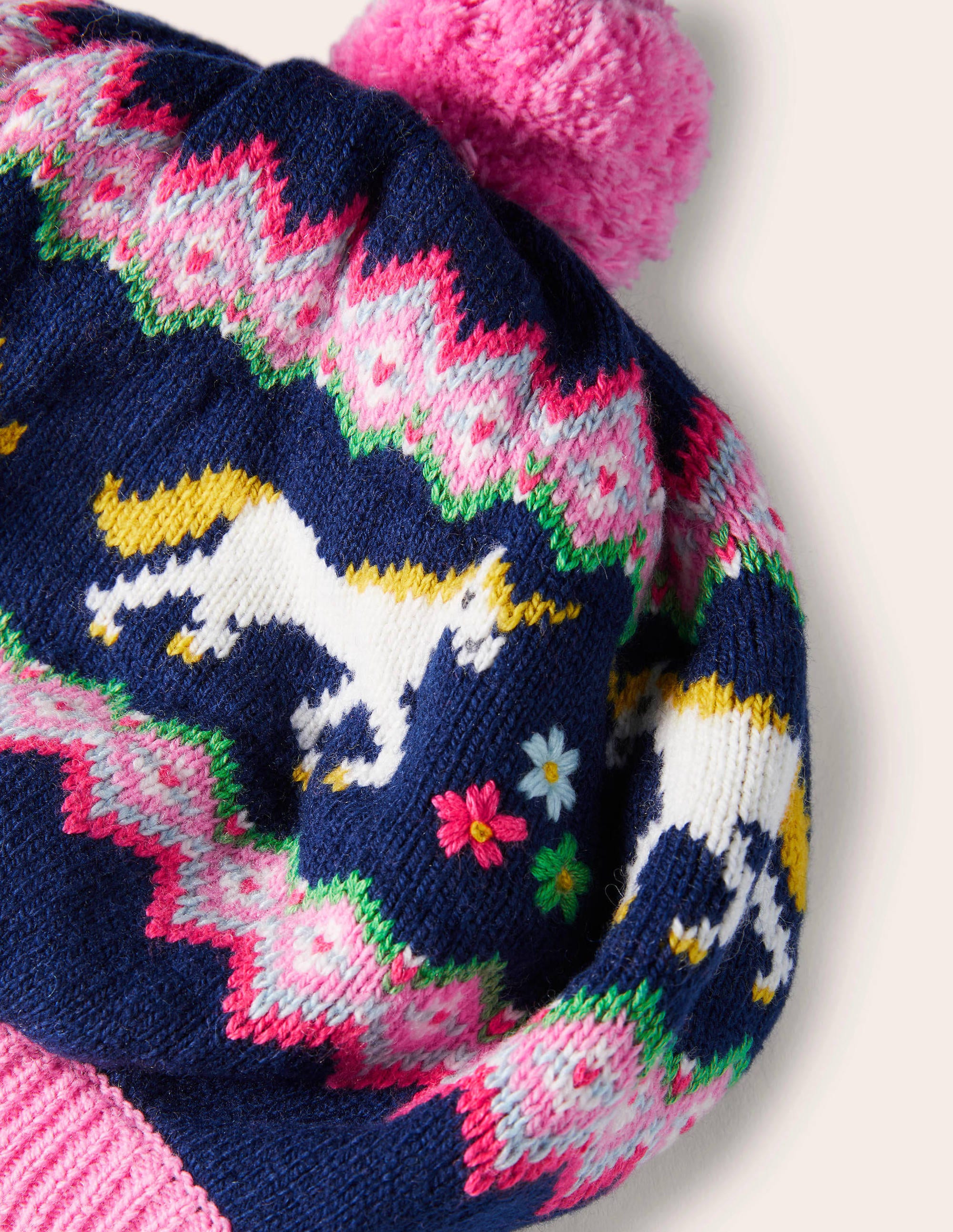 Strickbaskenmütze mit Fair-Isle-Muster-Schuluniform-Navy, Einhörner - Image 2