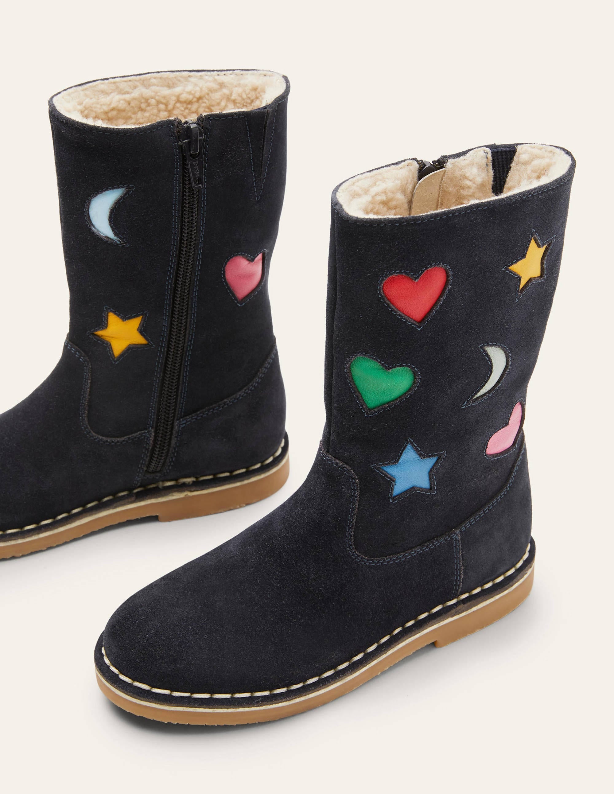 Hohe Stiefel-Navy Veloursleder, Regenbogenfarben - Image 1