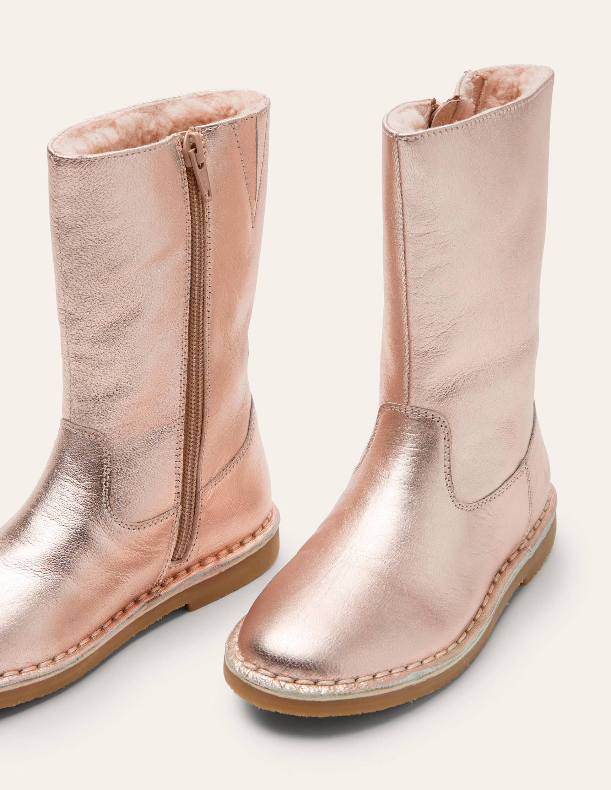 Bottes montantes-Or rose métallisé-1