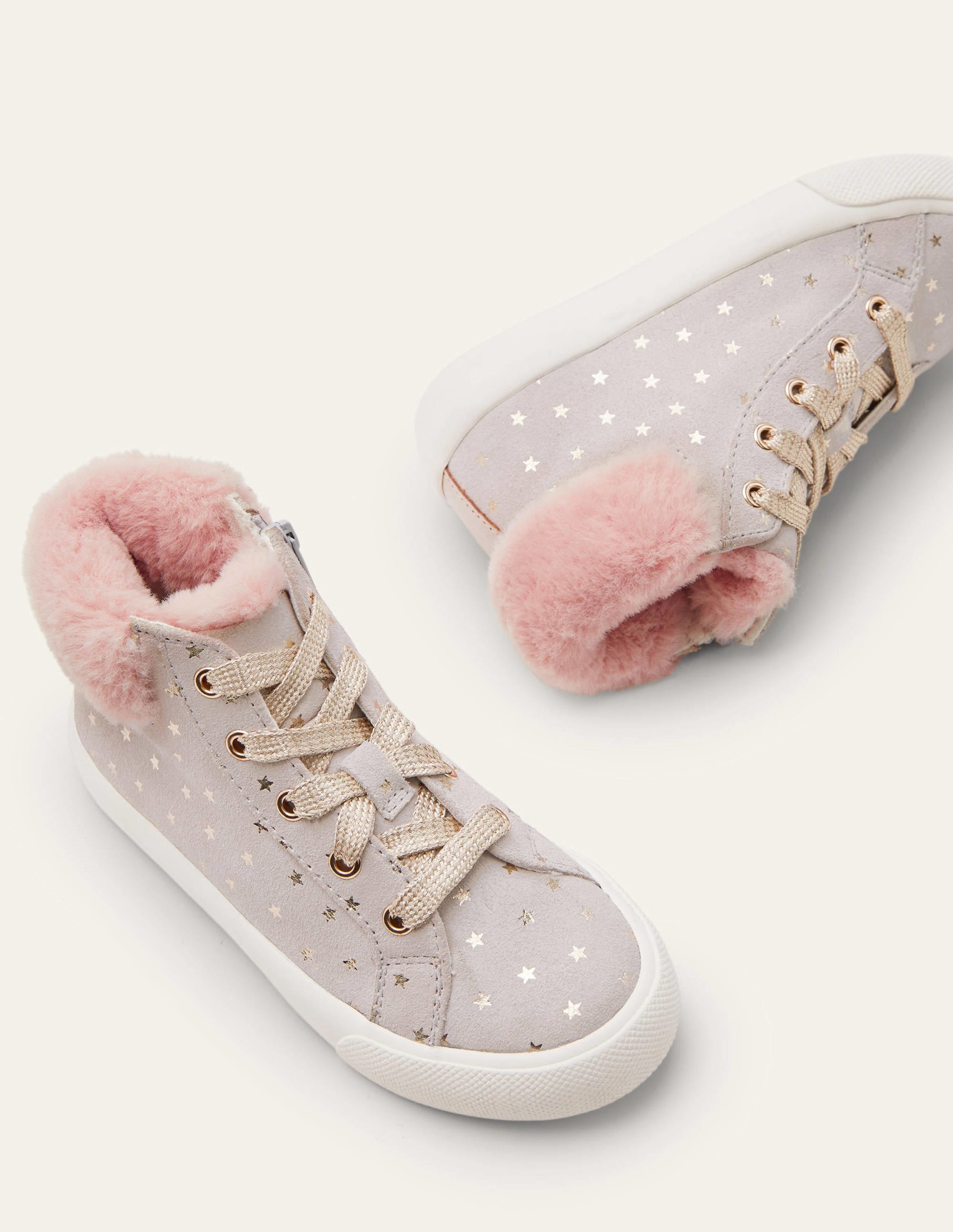 Cosy High Top Trainers-Grey Suede Stars - Image 1