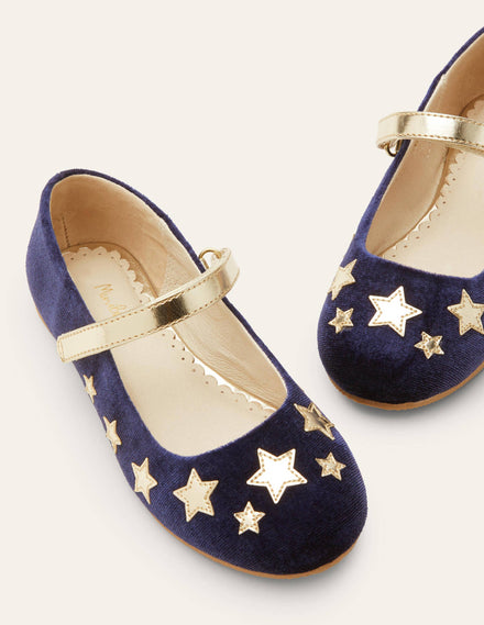 Ballerinas aus Samt-Schuluniform-Navy, Sterne