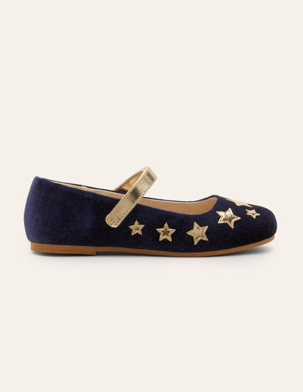 Ballerinas aus Samt-Schuluniform-Navy, Sterne