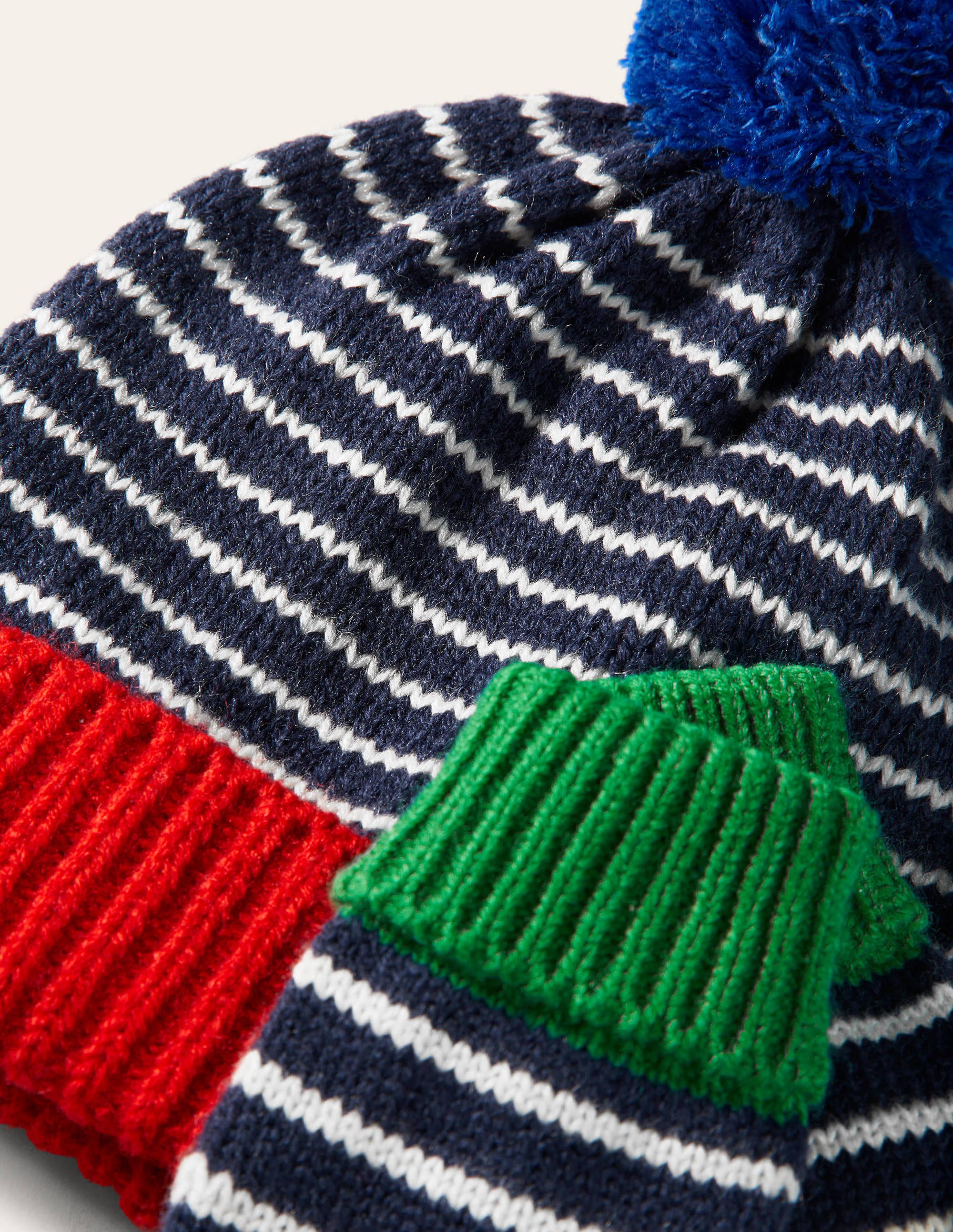 Gants et bonnet rayés en maille-Bleu marine universitaire/ivoire - Image 2