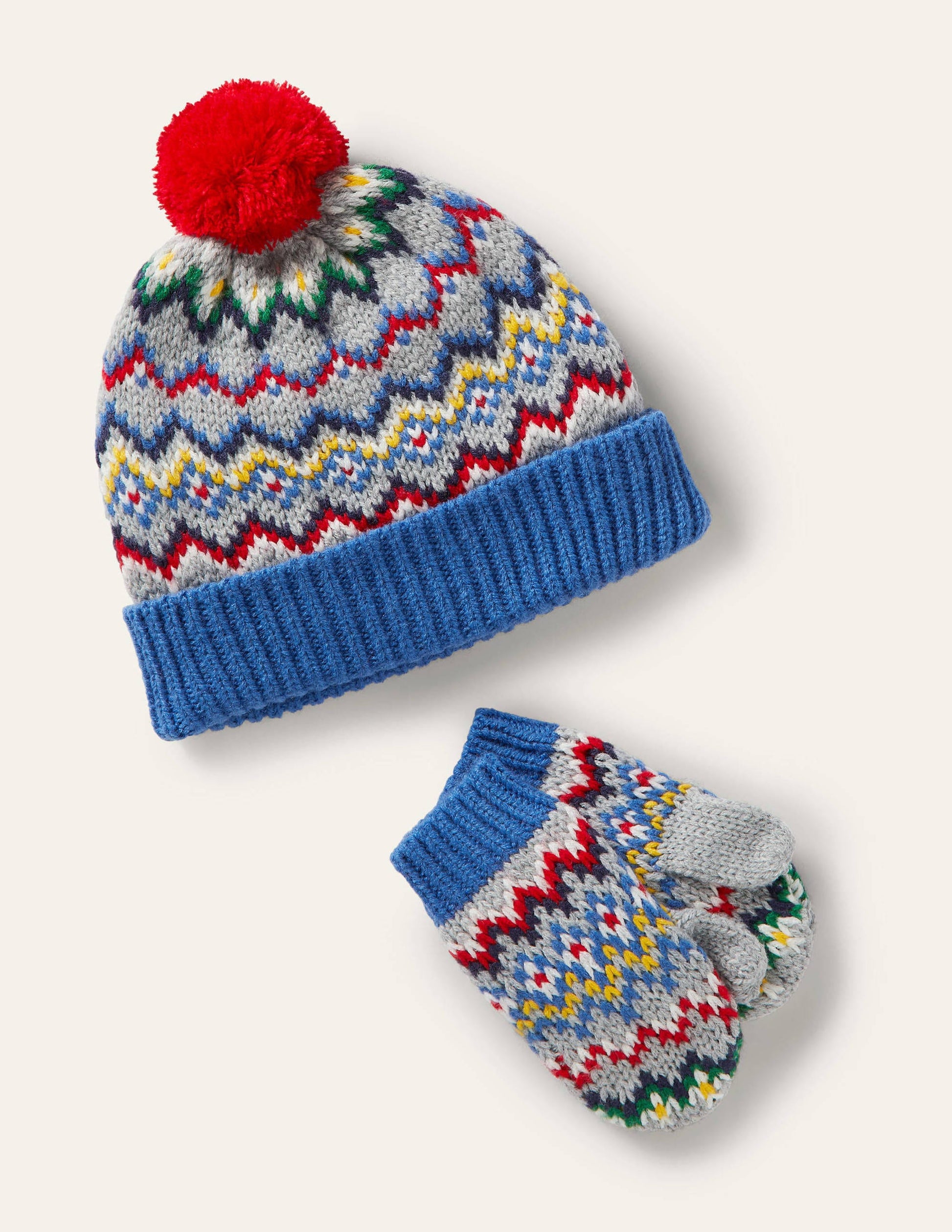 Set aus Fair-Isle-Mütze und Fäustlingen-Grau Meliert-1