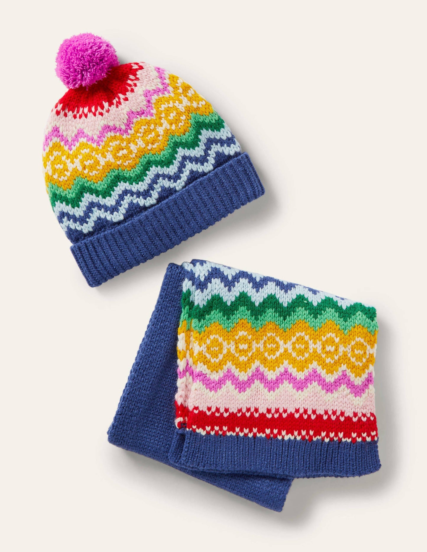 Knitted Scarf and Hat Set-College Navy Fairisle