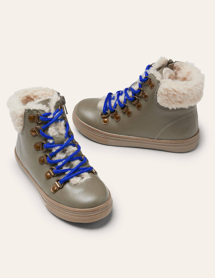 Cosy Leather Lace Up Boots-Brown