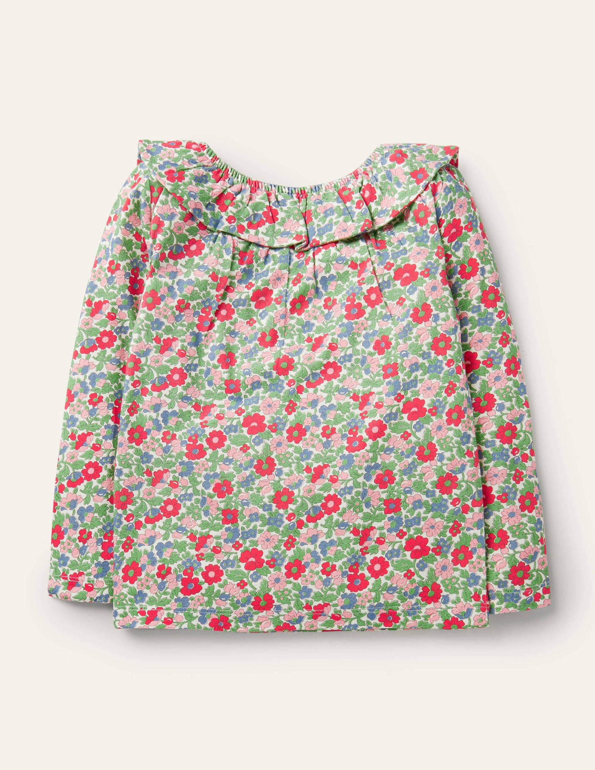 Jerseyoberteil mit Rüschenausschnitt-Bunt, Vintage-Blumenmuster-2