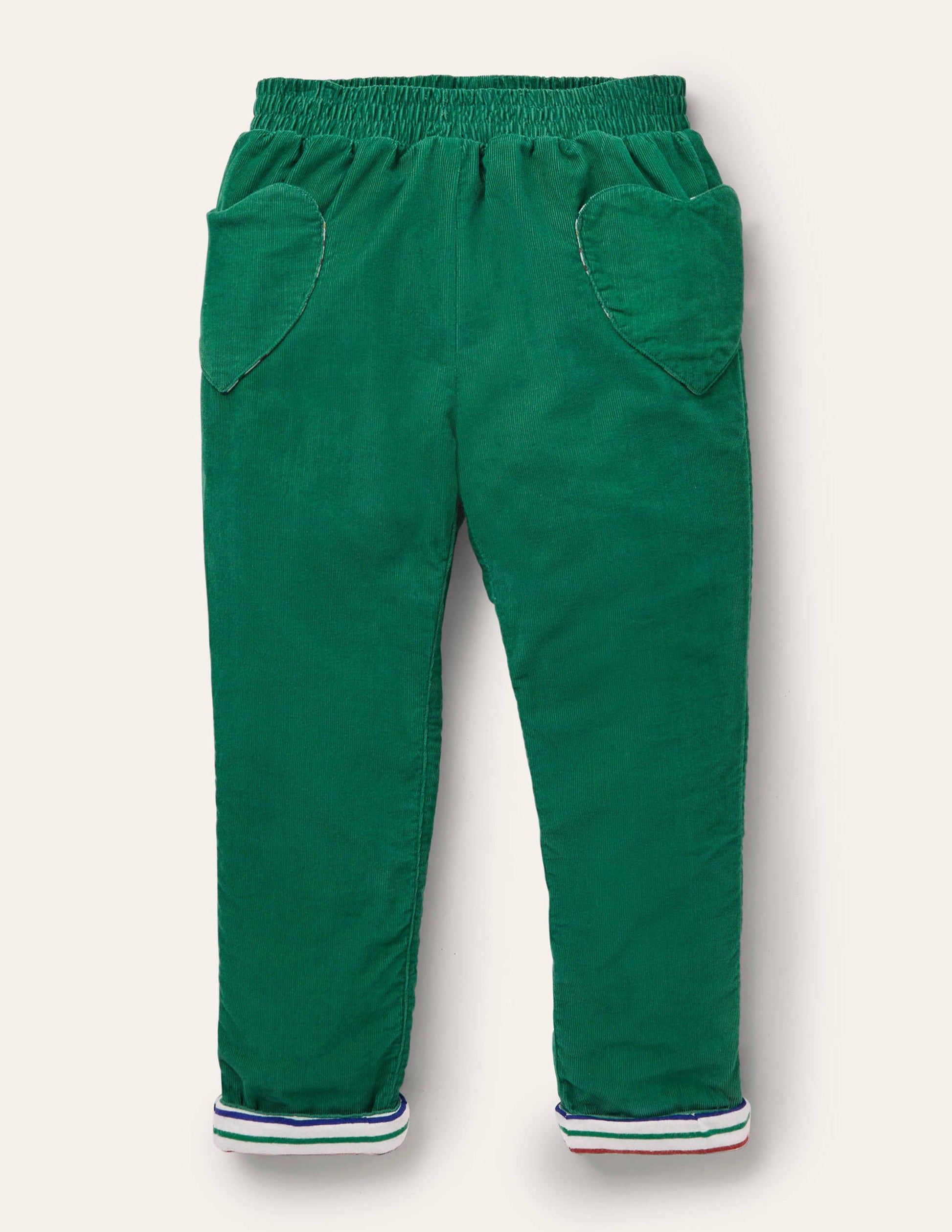Pantalon à enfiler en velours côtelé doublé-Vert forêt-1