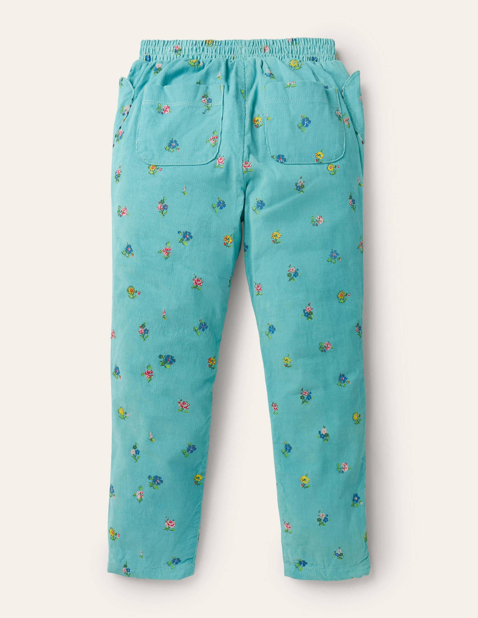 Pantalon à enfiler en velours côtelé doublé-Patchwork floral bleu givre-2