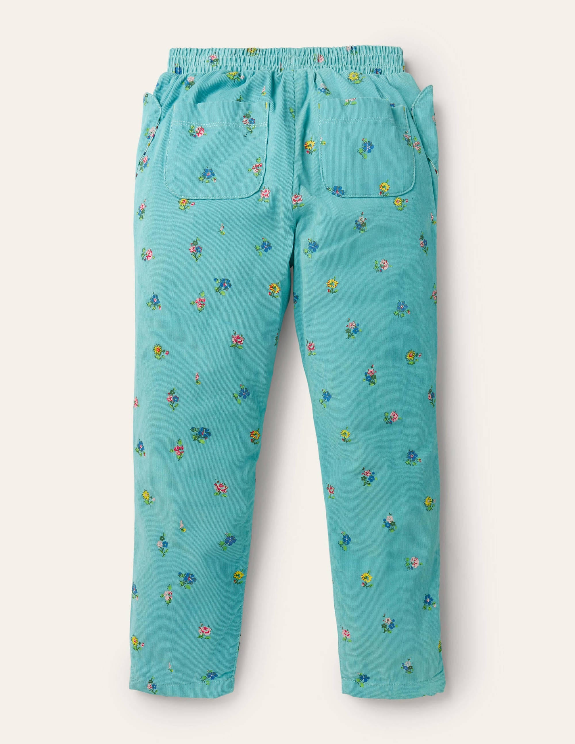 Pantalon à enfiler en velours côtelé doublé-Patchwork floral bleu givre - Image 2