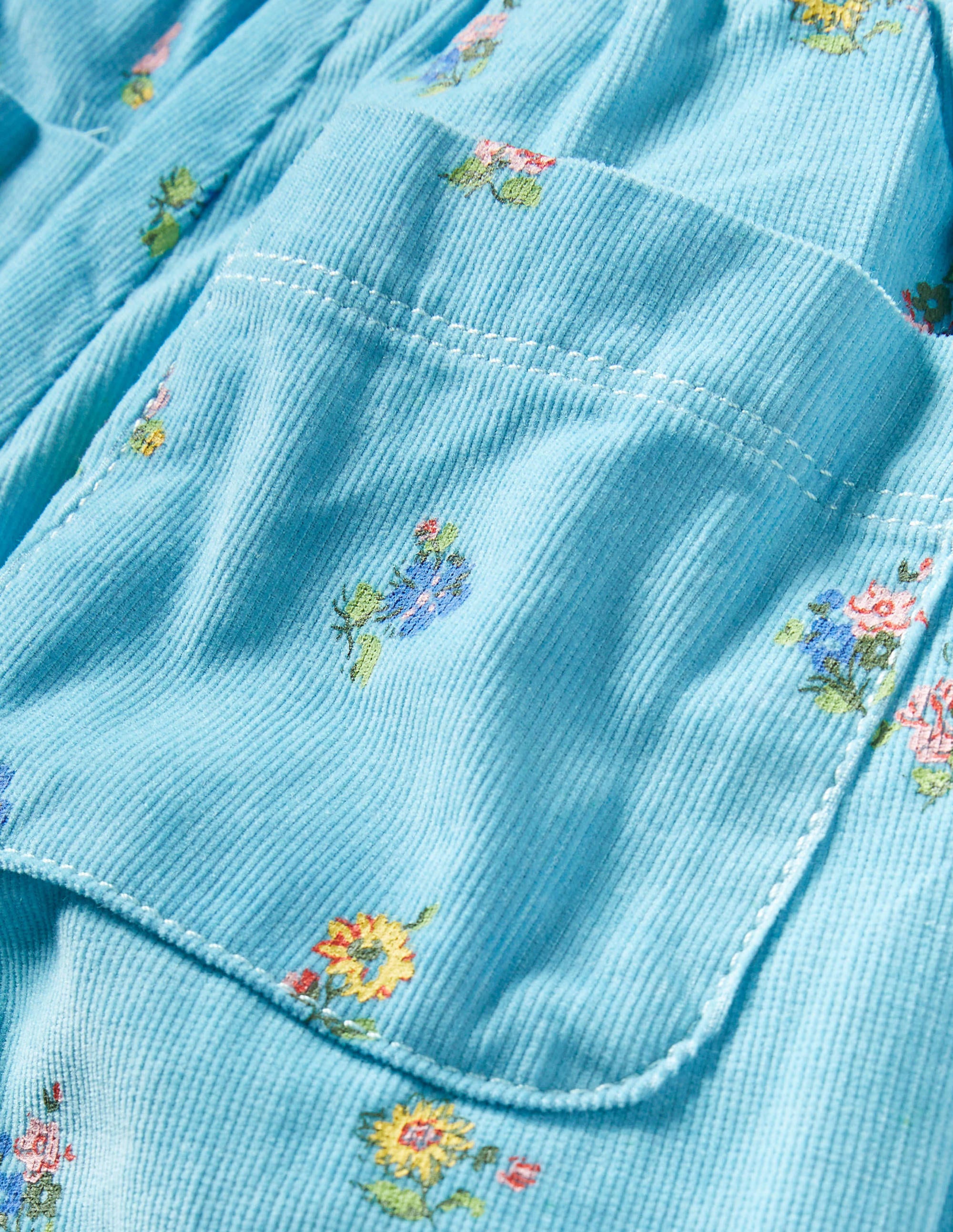 Pantalon à enfiler en velours côtelé doublé-Patchwork floral bleu givre - Image 3