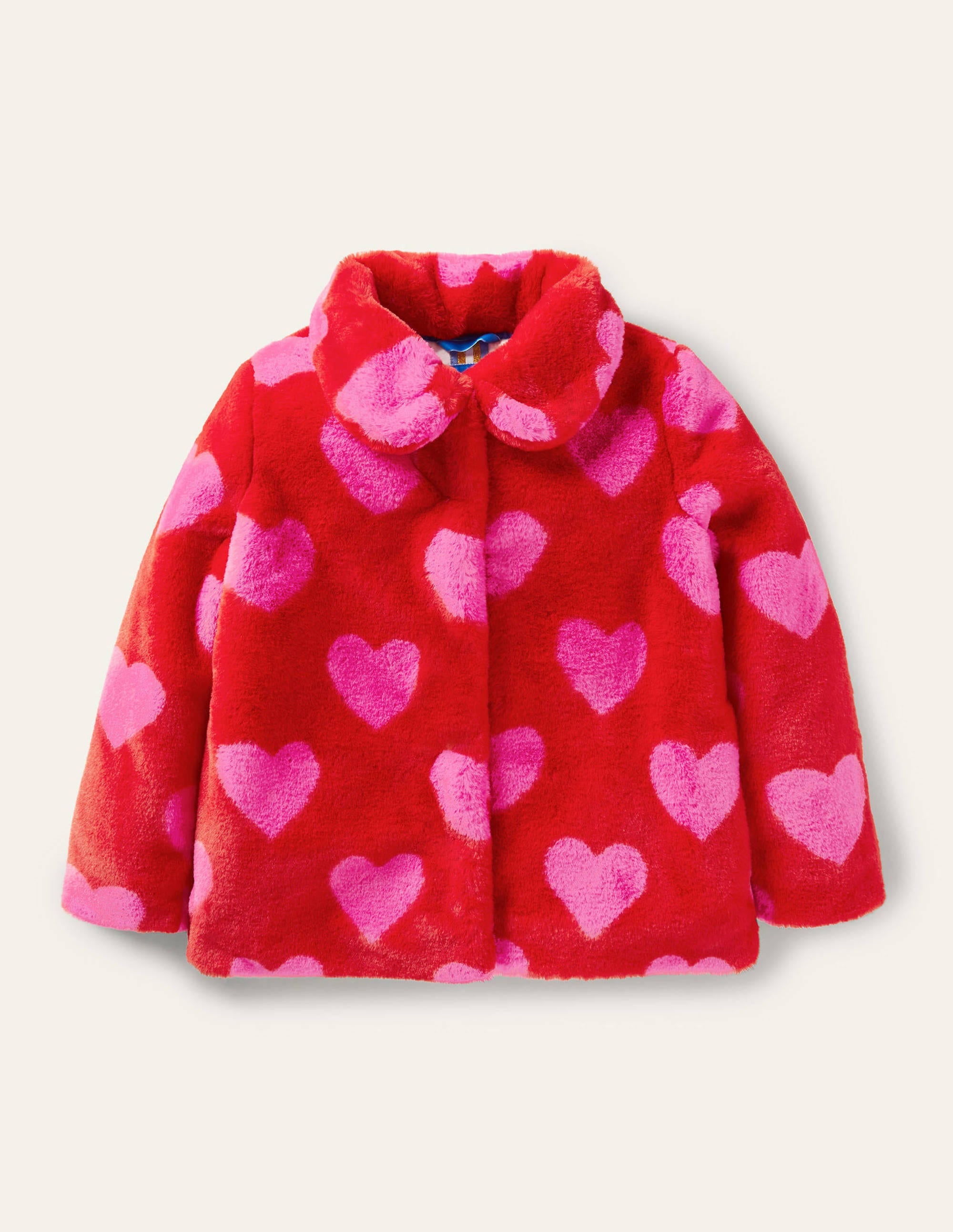 Faux Fur Coat-Rockabilly Red/Pink Hearts - Image 1