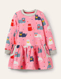 Gemütliches Sweatshirt-Kleid mit Muster-Kirschblütenrosa, Neugierige Katzen
