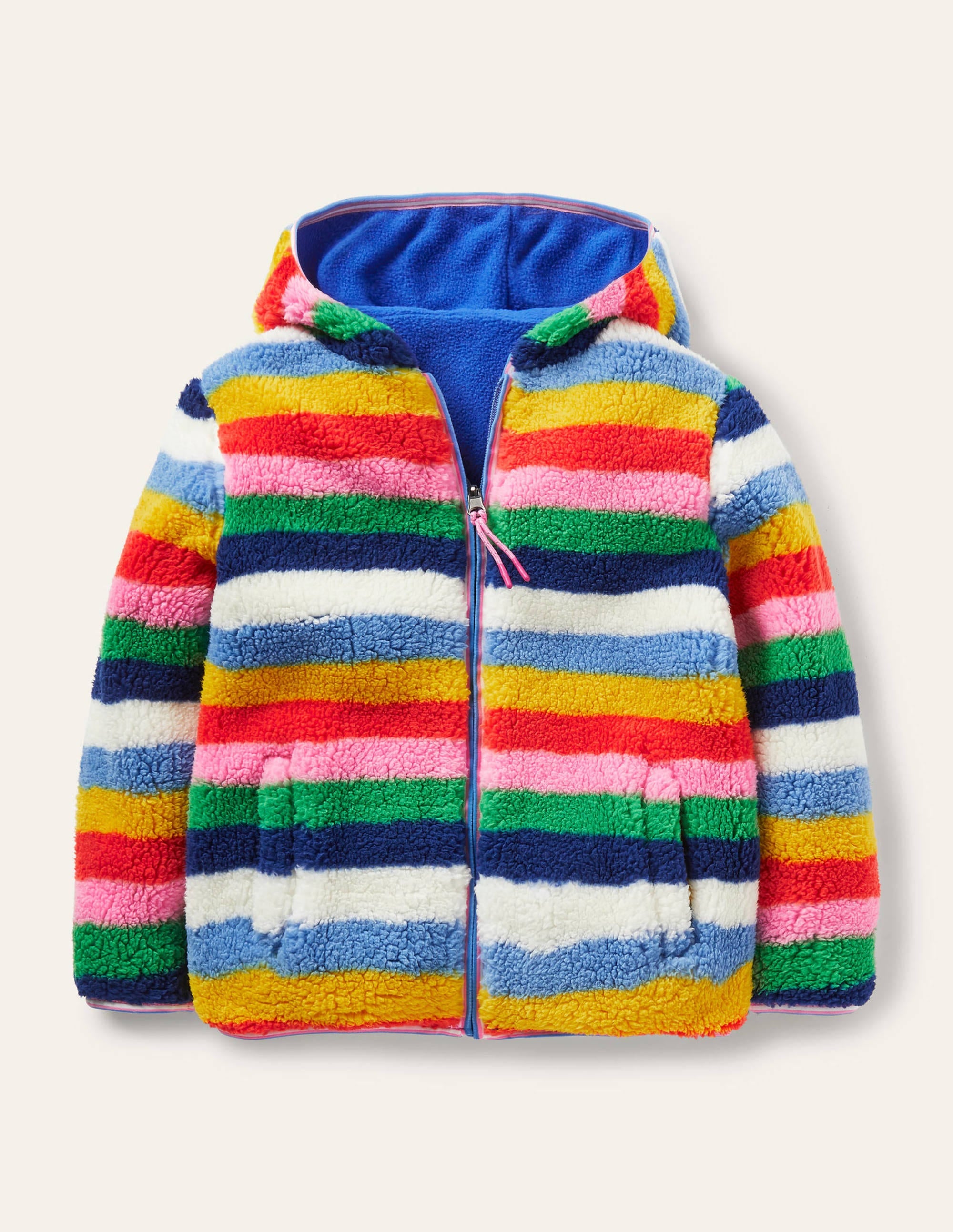 Gemütlicher Wende-Hoodie aus Fleece-Blau/Bunt, Gestreift - Image 1