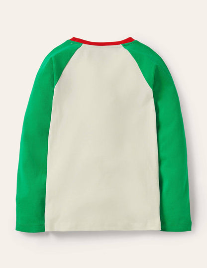 Raglan Festive Printed T-shirt-Green Pawsome Christmas