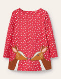 Appliqué Pocket Tunic-Floral Ditsy Rose Deer