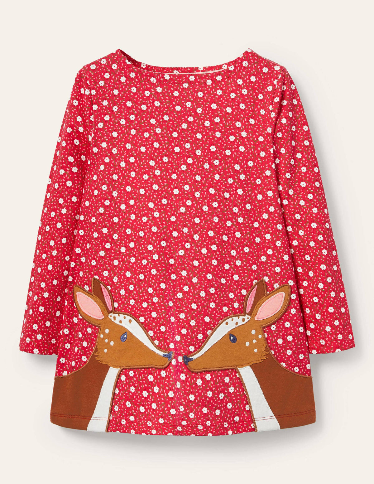 Appliqué Pocket Tunic-Floral Ditsy Rose Deer-1