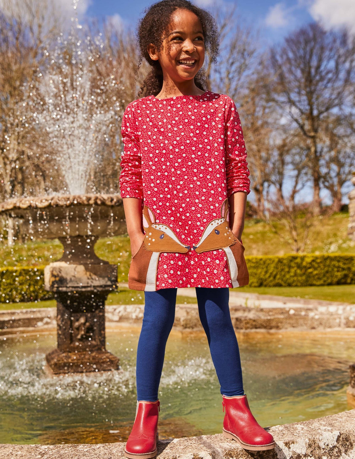 Appliqué Pocket Tunic-Floral Ditsy Rose Deer-4