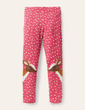 Fröhliche Leggings mit Applikation-Filigranes Blumenmuster/Hirsch