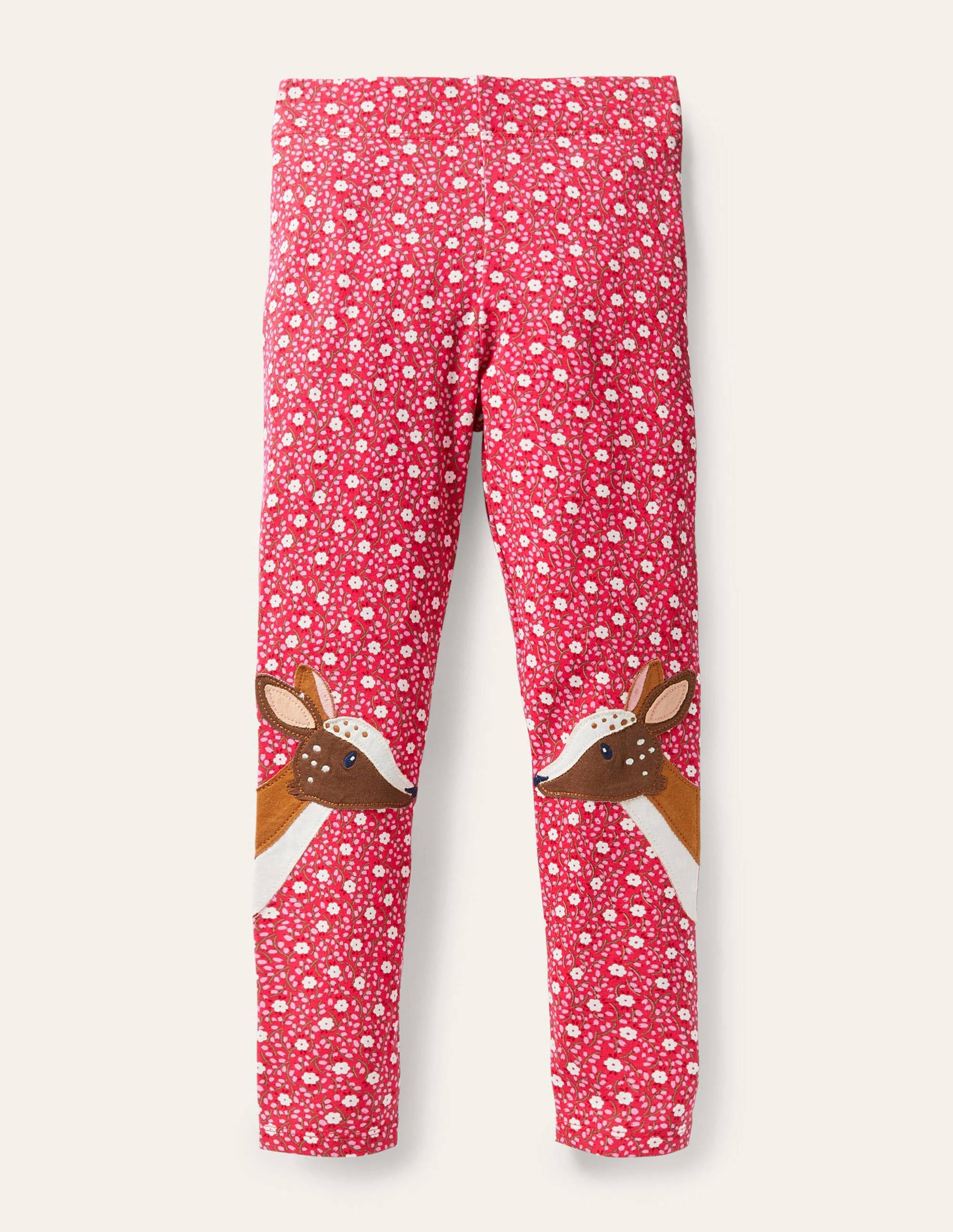 Fröhliche Leggings mit Applikation-Filigranes Blumenmuster/Hirsch-1