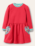 Kleid mit Taschen-Applikation-Himbeerrosa, Herzen