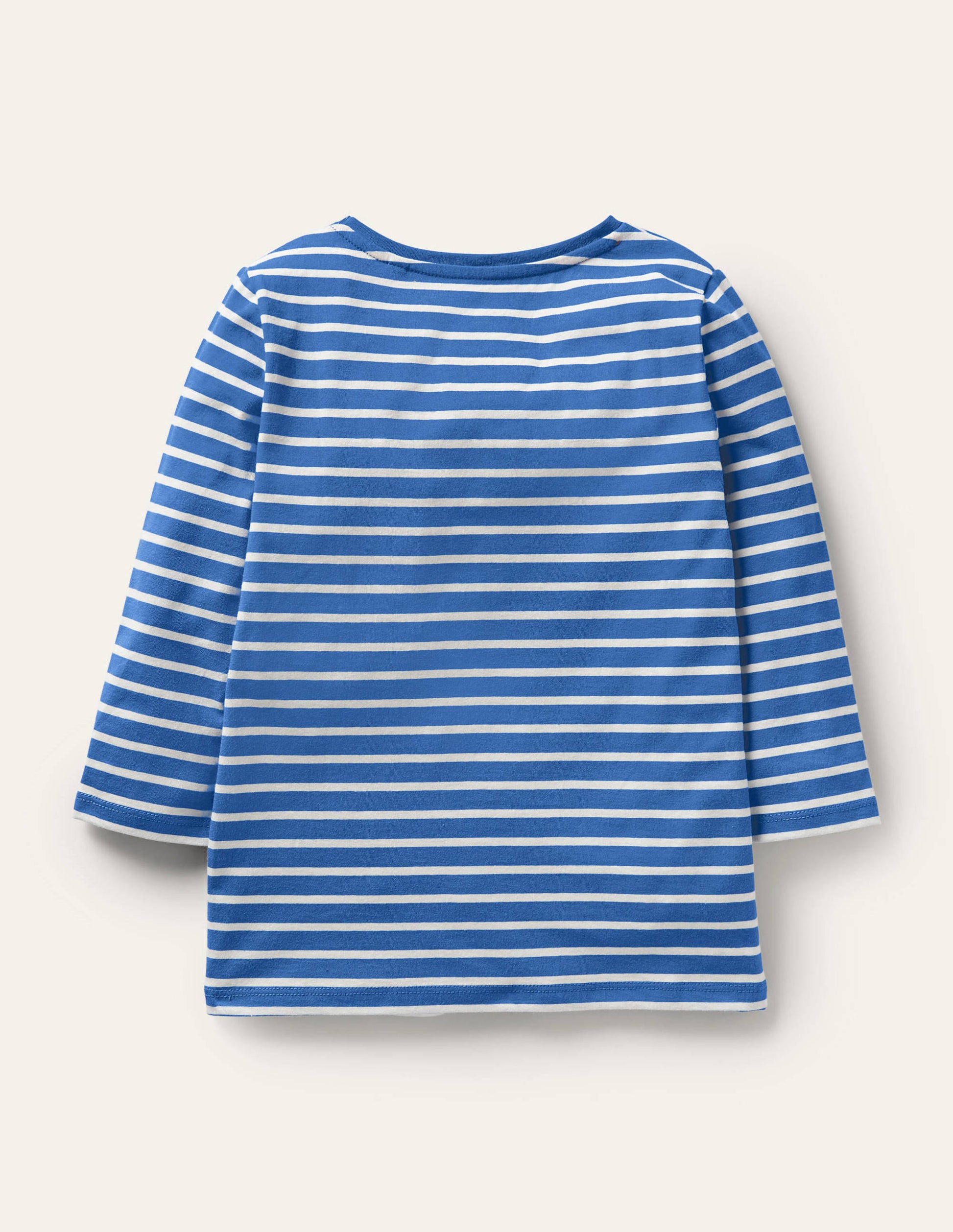 T-shirt rayé et brodé-Bleu élisabéthain/souris ivoire-2
