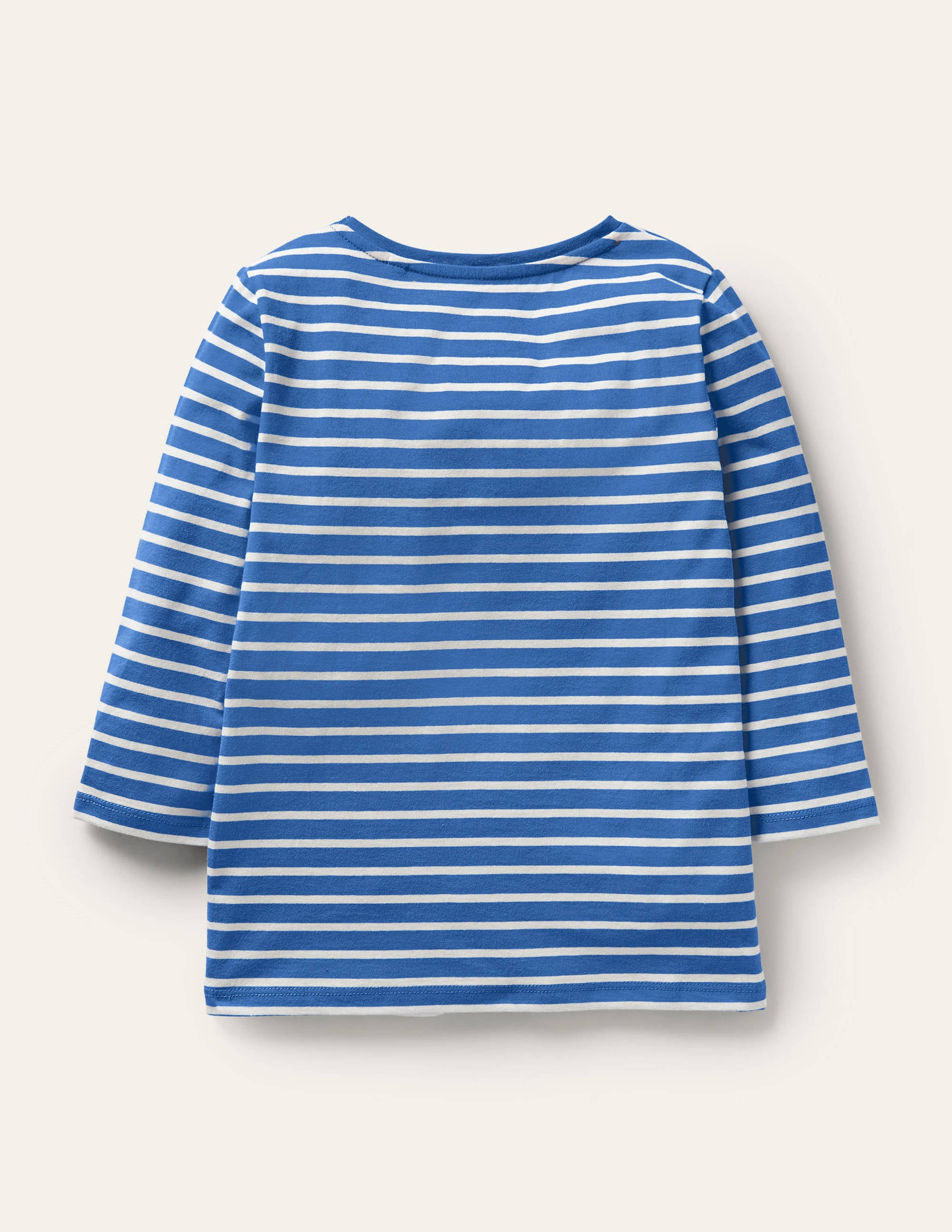 T-shirt rayé et brodé-Bleu élisabéthain/souris ivoire - Image 2
