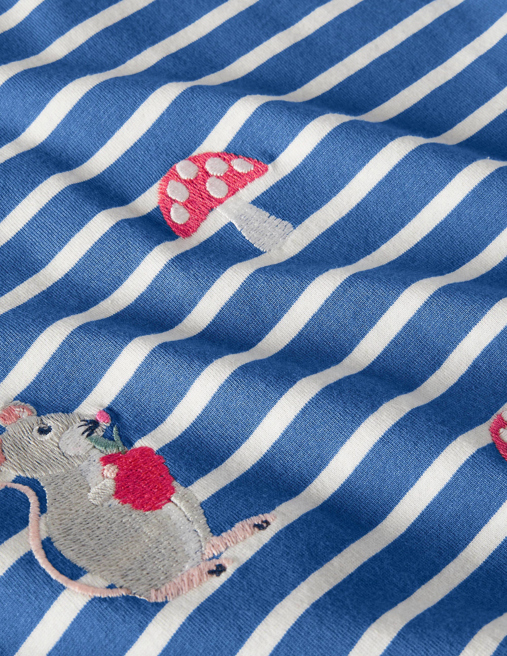 T-shirt rayé et brodé-Bleu élisabéthain/souris ivoire - Image 3