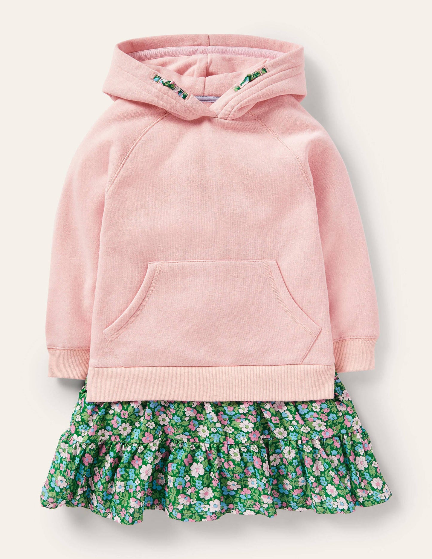 Robe à capuche tissée cosy-Motif floral rose boto