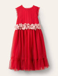 Korsagenkleid mit floraler Verzierung-Rockabilly-Rot
