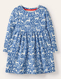 Fröhliches Jerseykleid mit langen Ärmeln-Elisabethanisches Blau, Waldmotiv