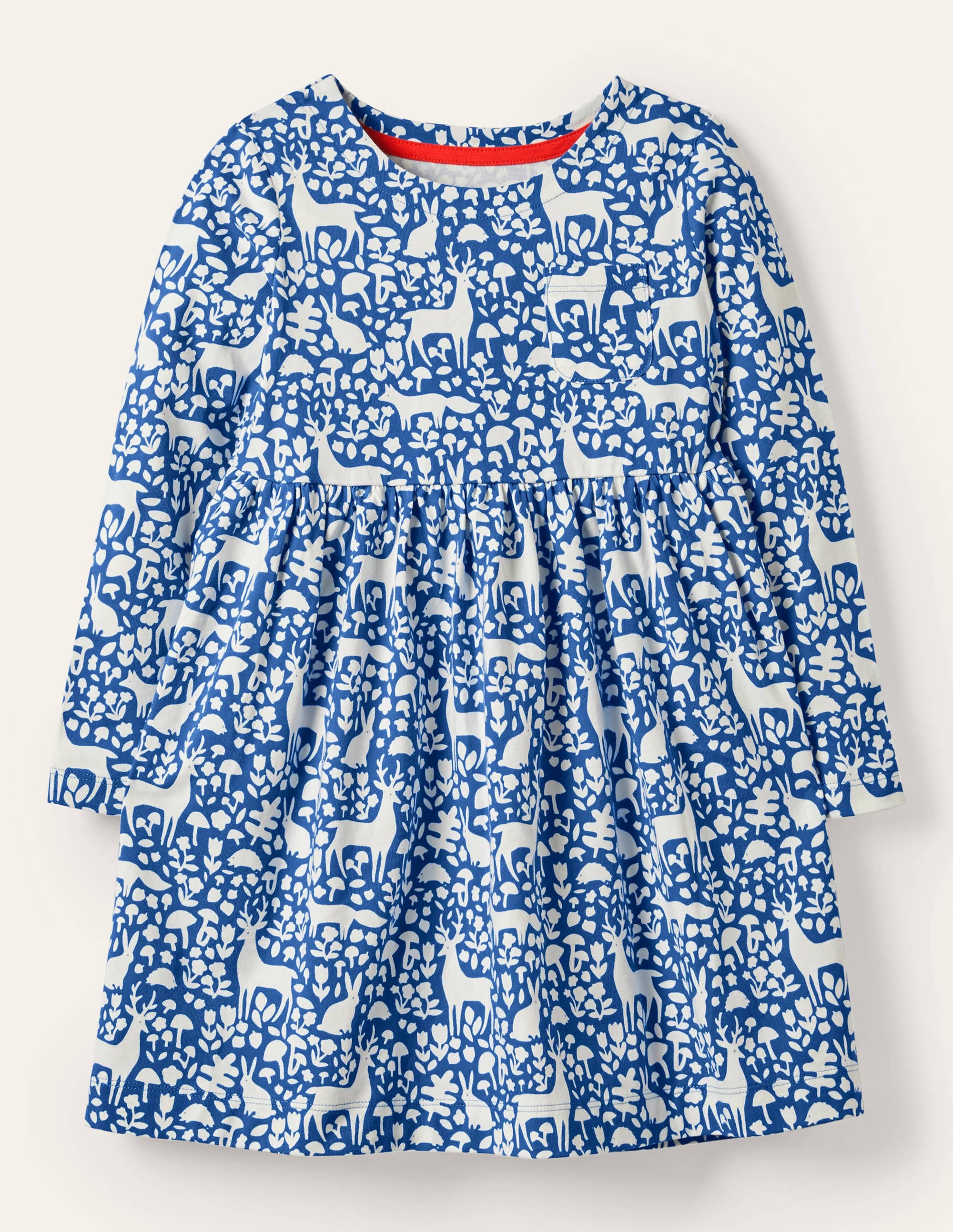 Fröhliches Jerseykleid mit langen Ärmeln-Elisabethanisches Blau, Waldmotiv - Image 1
