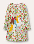 Jerseykleid mit großer Applikation-Naturweiß/Herbstbeere, Einhorn