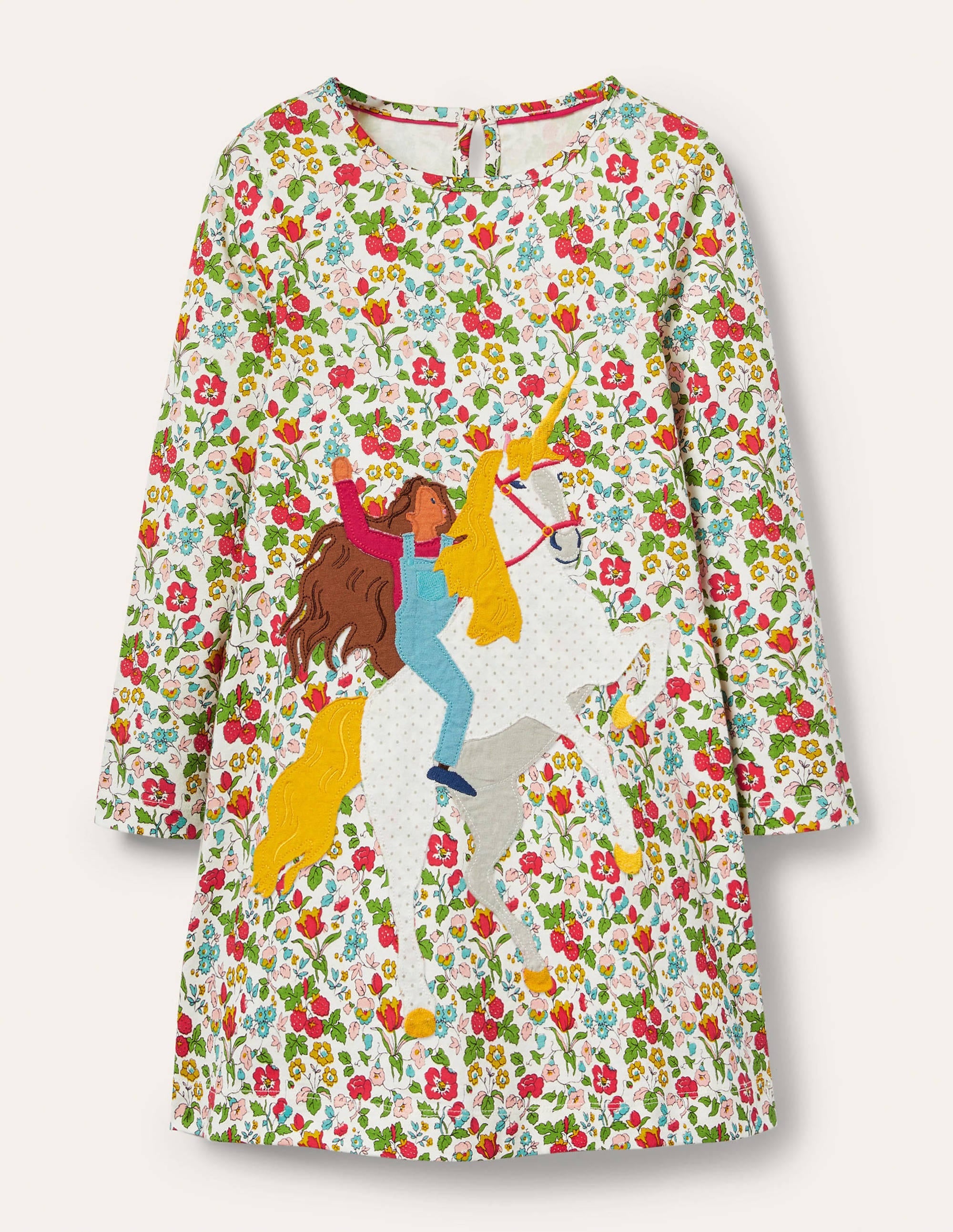 Jerseykleid mit großer Applikation-Naturweiß/Herbstbeere, Einhorn - Image 1
