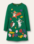 Jerseykleid mit großer Applikation-Waldgrün, Tiere