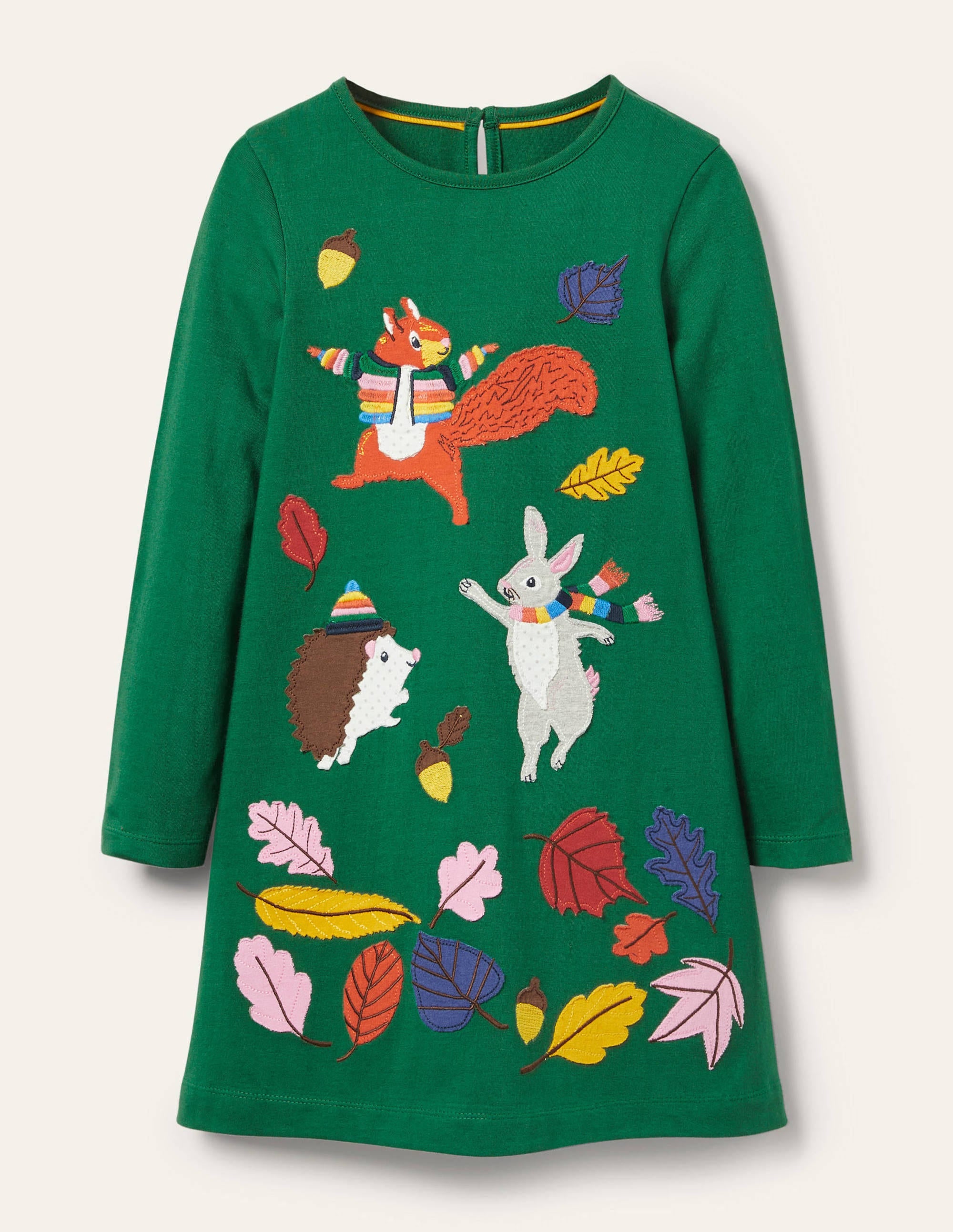 Jerseykleid mit großer Applikation-Waldgrün, Tiere - Image 1