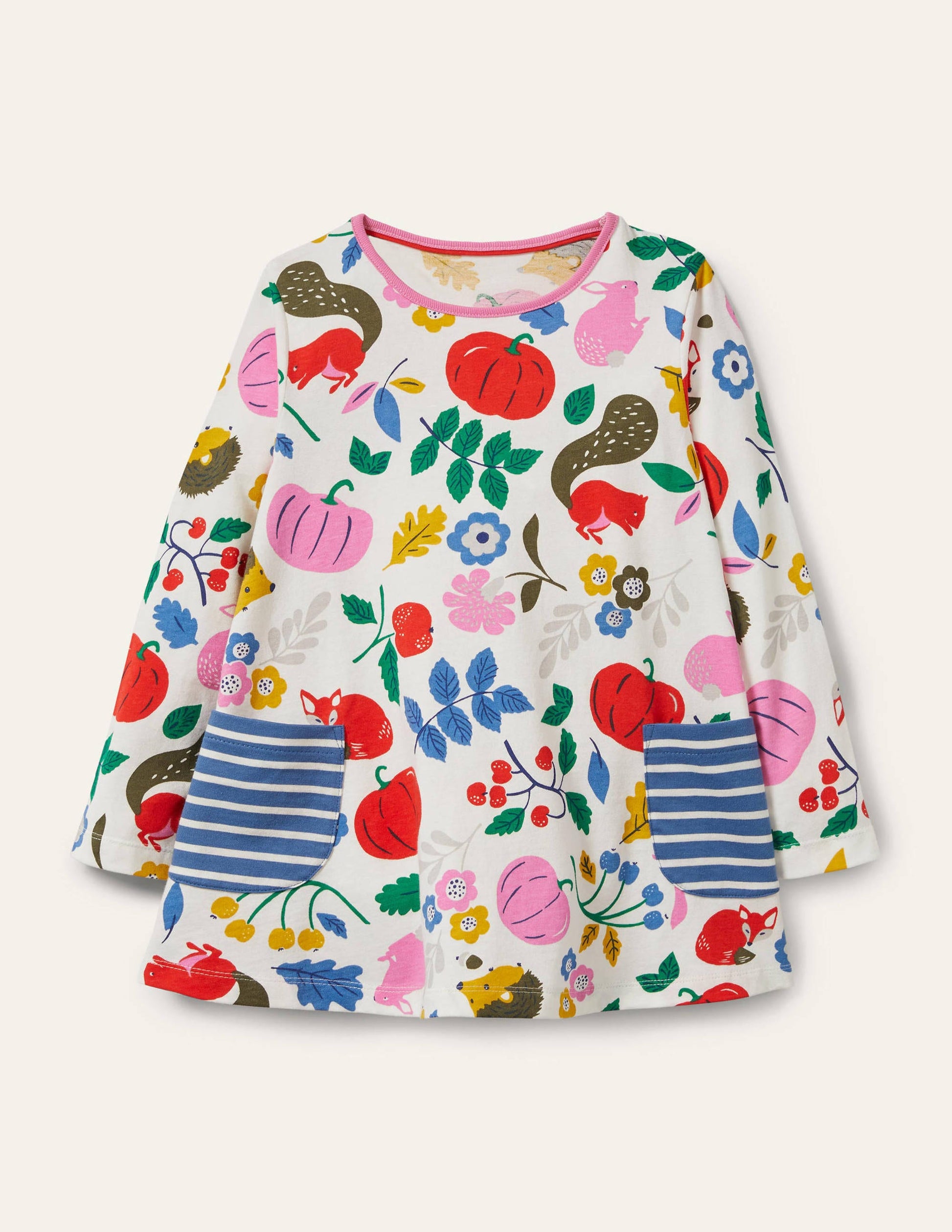 Gemusterte Jersey-Tunika mit Taschen-Naturweiß, Waldfreunde-1