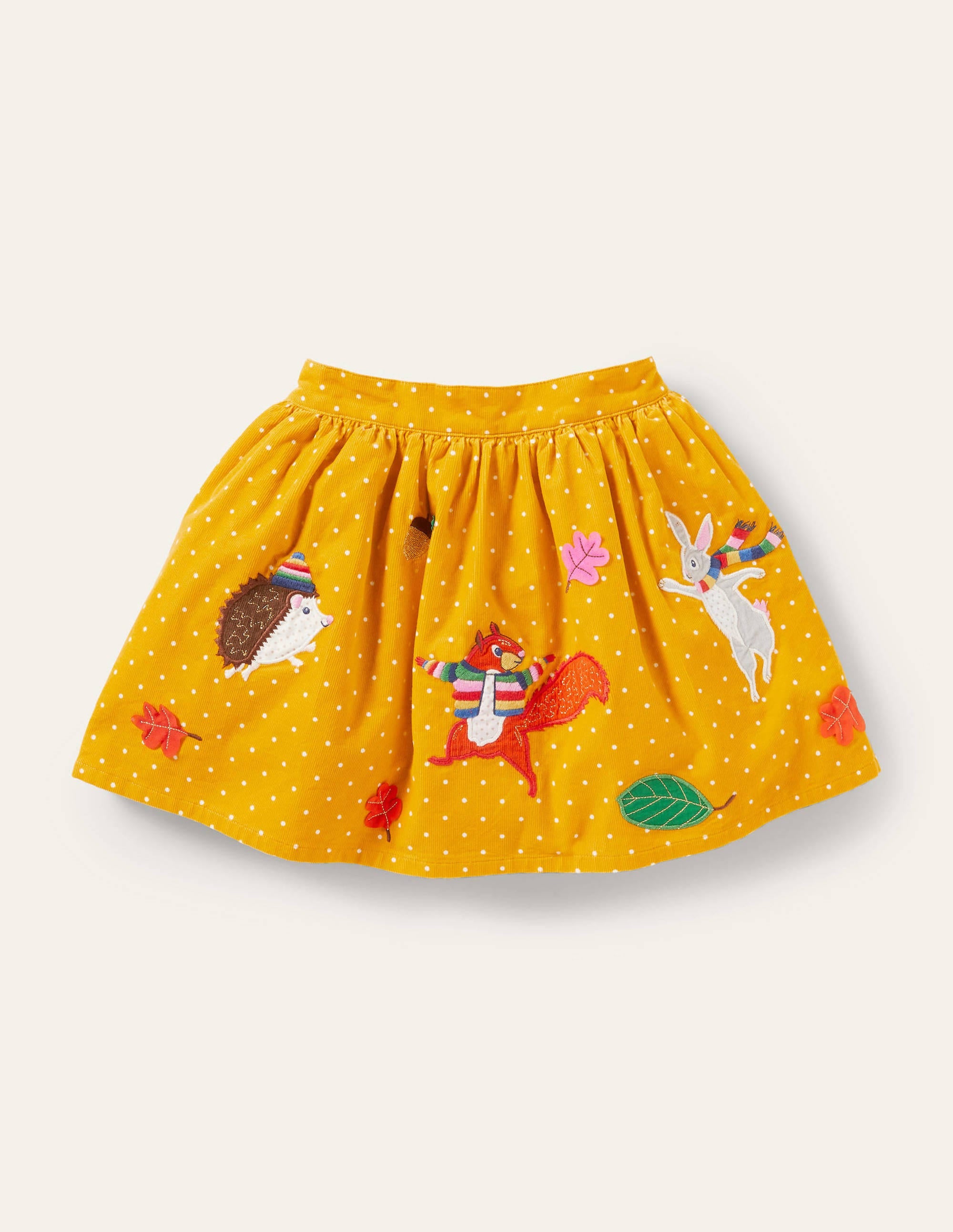 Cord Appliqué Skirt-Honeycomb Yellow Animals - Image 1