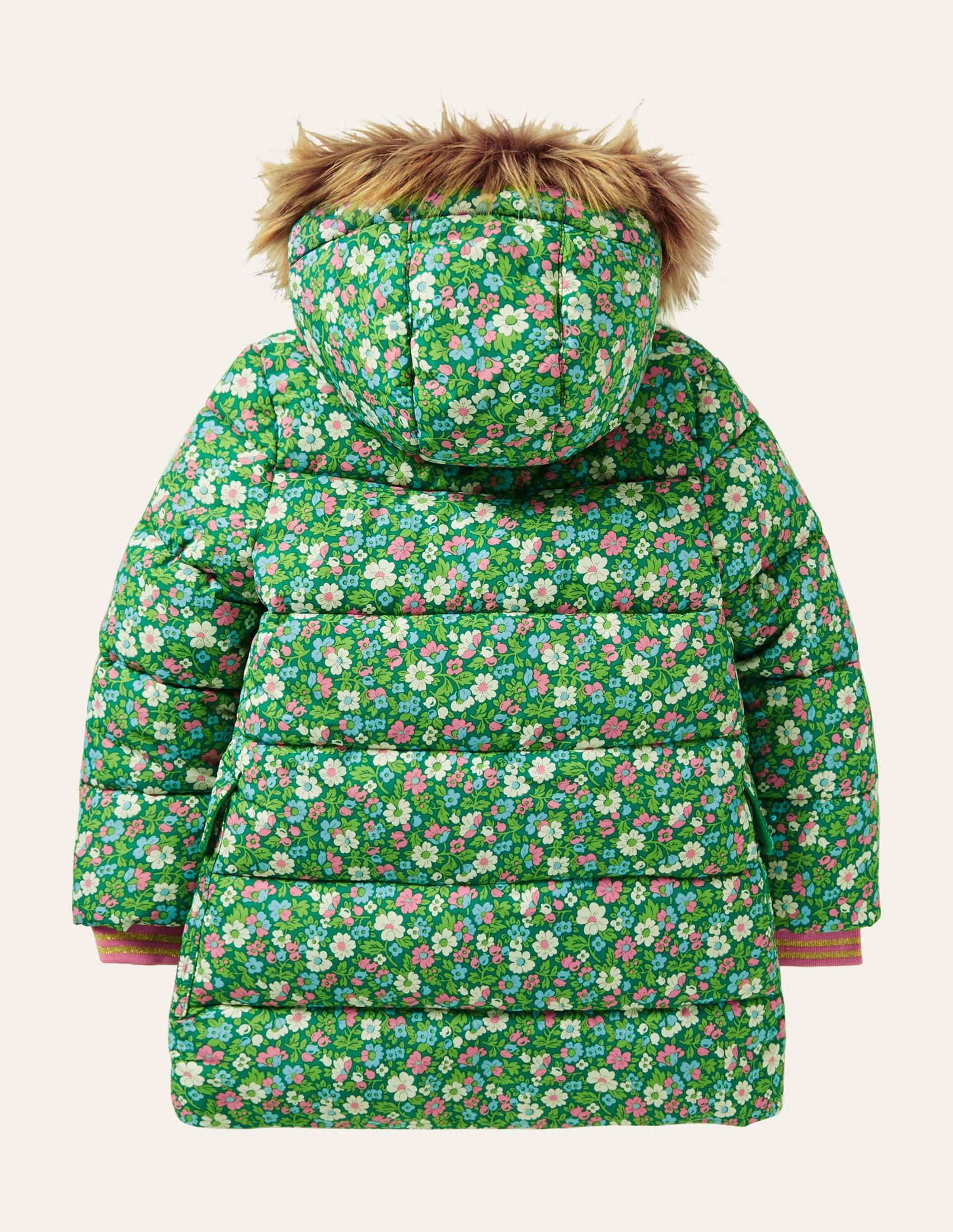 Longline Padded Jacket-Forest Green Floral - Image 2