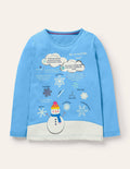 T-Shirt mit lustigen Fakten-Surfbrett-Blau, Schneeflocken