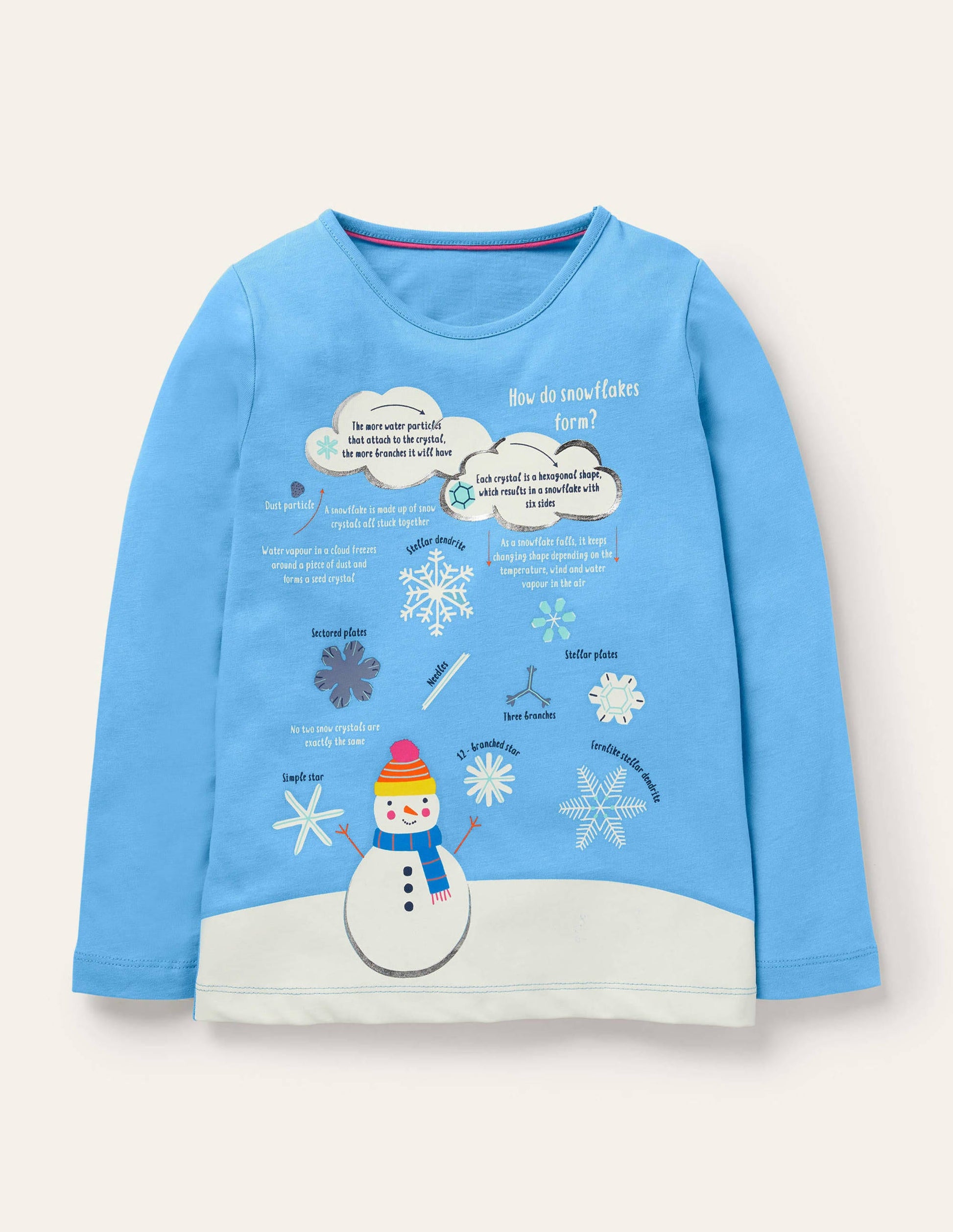 T-Shirt mit lustigen Fakten-Surfbrett-Blau, Schneeflocken-1