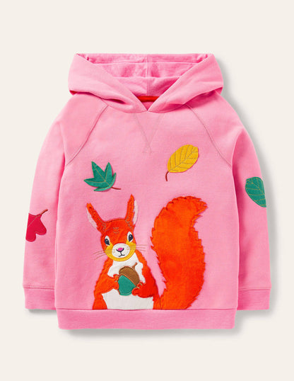 Sweat à capuche à appliqué-Écureuil rose pétale vif-2