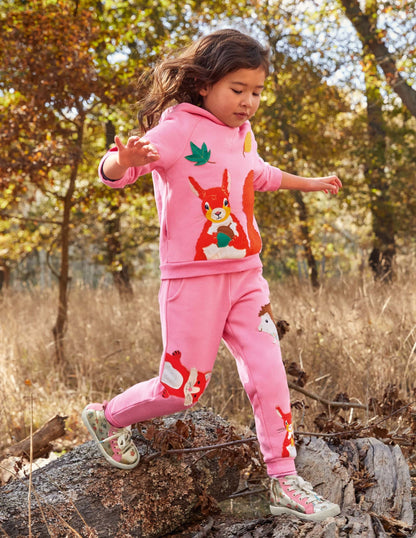Sweat à capuche à appliqué-Écureuil rose pétale vif-1