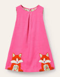 Robe chasuble à appliqué en velours côtelé-Renards rose pétale vif