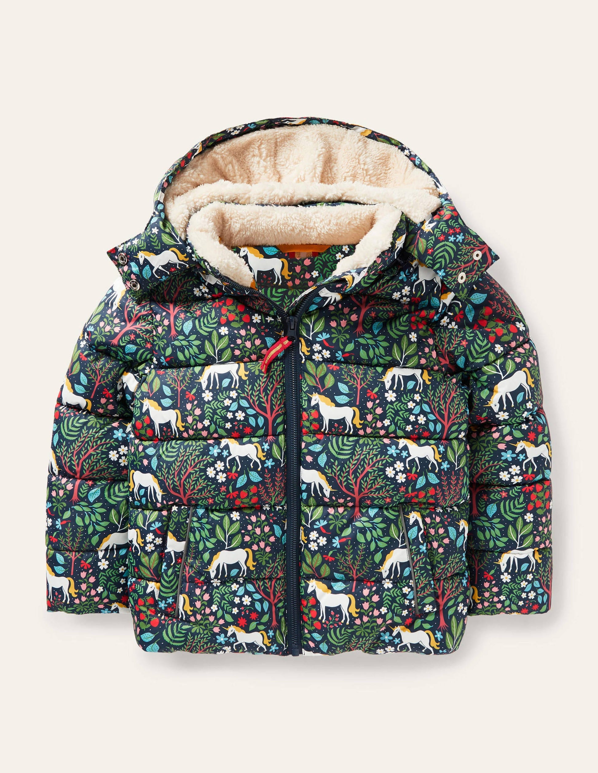 Kuschelige Jacke mit Wattierung-Schwarzblau, Einhörner-Gobelin-1