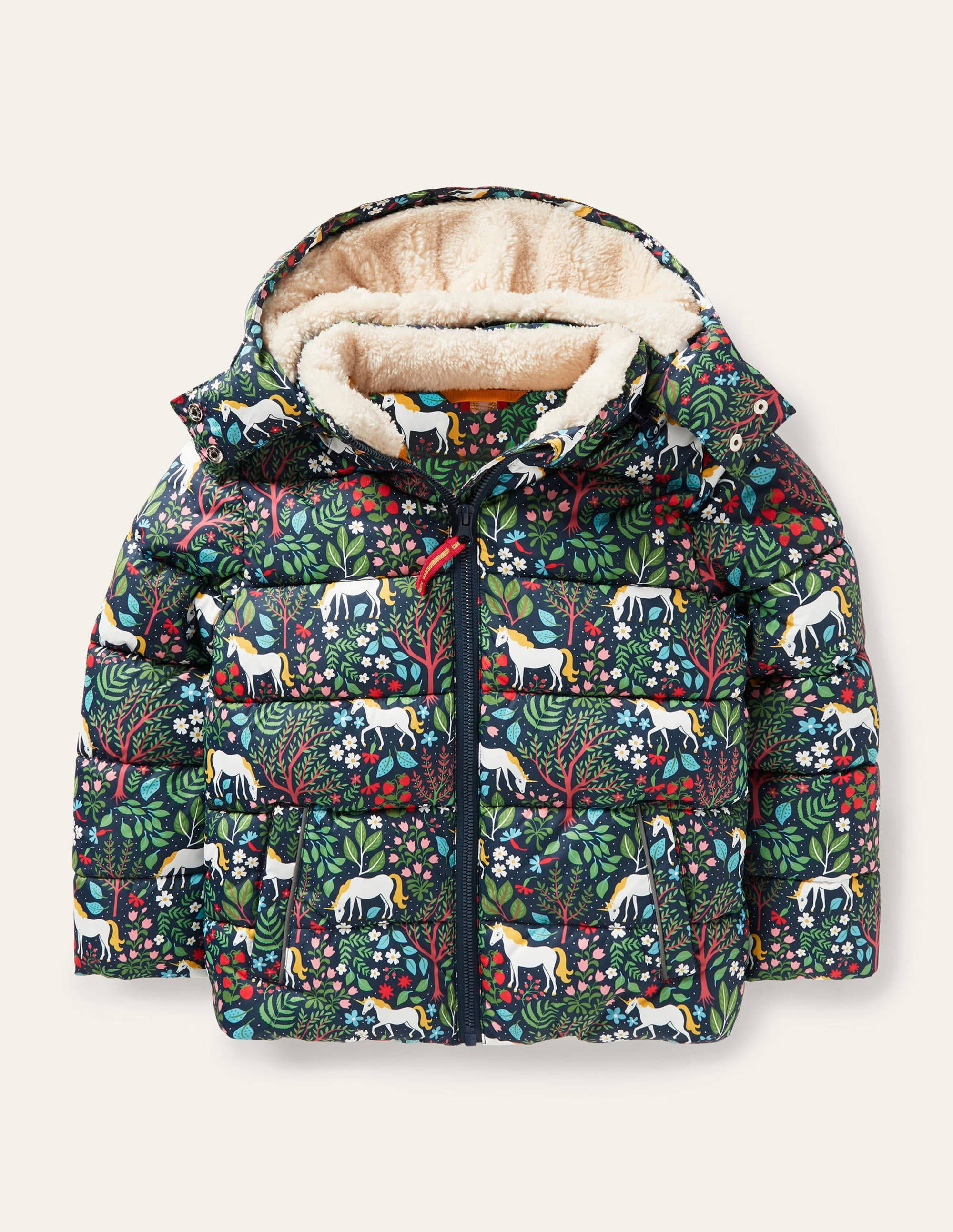 Kuschelige Jacke mit Wattierung-Schwarzblau, Einhörner-Gobelin - Image 1